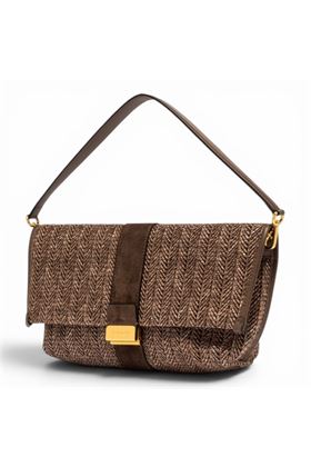 Borsa Gianni Chiarini in paglia intrcciata e camoscio colore cioccolata. GIANNI CHIARINI | 12246-CHOCO